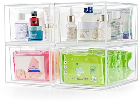 Winter Shore Acryl Organizer Schubladen (2er-Pack) - Schubladenbox Kunststoff - Make-up & Bad Organizer Schubladen - Ausziehbare Acryl Box mit Schubladen - Stapelbare Schubladenboxen für Kosmetik
