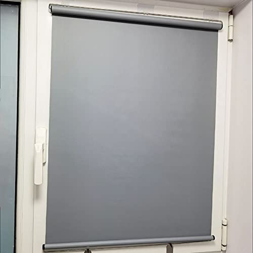 Sonnenschutz-Verdunkelungsrollos, Rollos mit Saugnapf, Fensterverdunkelungs- und Wärmedämmvorhänge für Zuhause, Wohnzimmer, Küche, Badezimmer, Büro, ohne Stanzen, grau (32×200cm/13×79in)