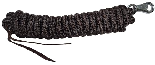 Brama-West Western Bodenarbeitsseil Bodenleine Pferd - Länge 4,5m - Mit Bullsnap Karabiner & Lederklatsche - Braun