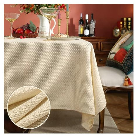 BCughia Tischdecke 135x135CM Gelb, Tischdecke Abwaschbar Rechteckig Baumwolle Leinen Einfarbig Waffel Muster Tischdecke für Küchentisch