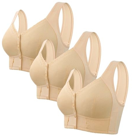 3 Pack Front Fastening Bras for Women Plus Size Non Wired - Wireless Bras for Women Large Bust Solid Color Sports Bras Women High Impact Soft Comfort Seamless Bras for Women Fashion Yoga Bras Women