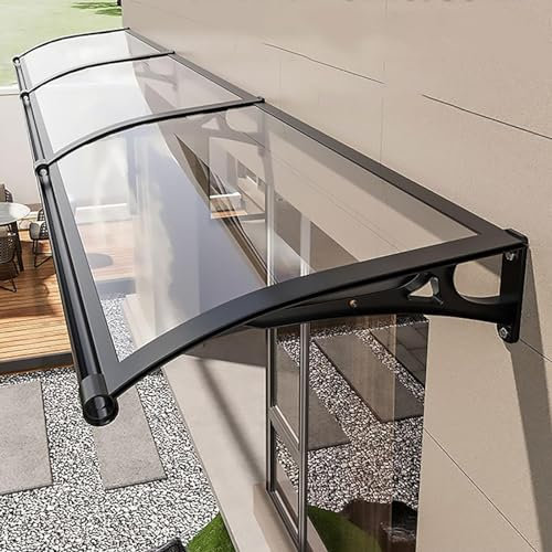 HENGCMM Vordach für Haustür, Modernes Design Pultbogenvordach, Überdachung aus Aluminium und Polycarbonat, Sonnenschutz Haustürvordach Pultvordach für Draußen,80×560cm/32×220in