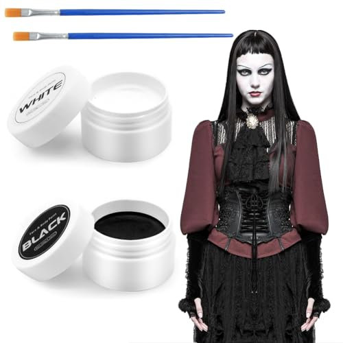 Maquillage Halloween pour Visage, Peinture Noir et Blanc Makeup pour Enfant Adulte, Kit Peinture Corporelle pour Halloween Carnaval Théâtre Cosplay Fantaisie SFX Maquillage