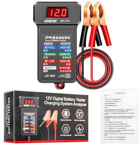 12V Digital Battery Tester, Voltmeter and Alternator Charging System Analyze with LED Display and LED Indication Automotive Alternator Voltmeter Charging System Analyzer for Trucks Boats Motorcycles