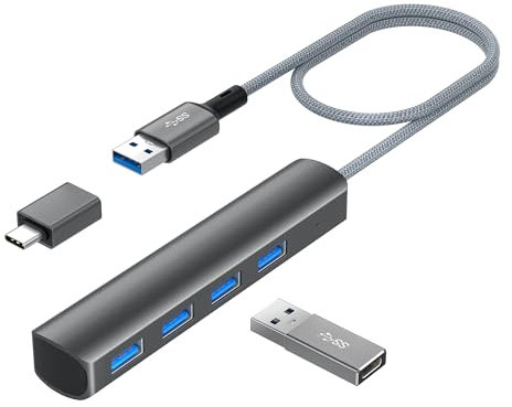 Elebase Hub USB pour PS5 PS4 Pro/Slim,4 en 1 USB 3.0 Splitter Ultra-Fin avec Câble de 60CM & OTG,Adaptateur Multi Port 5Gbps Data Haute Vitesse pour MacBook,iMac,PC,MacBook