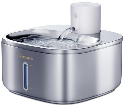 Gimars Fuente para Gatos sin Cable Inoxidable: 3.2L/5000 mAh, Bebedero Gatos con Sensor de Movimiento, Automático Dispensador de Agua Inalámbrico con Batería Recargable, Bomba Ultra Silenciosa