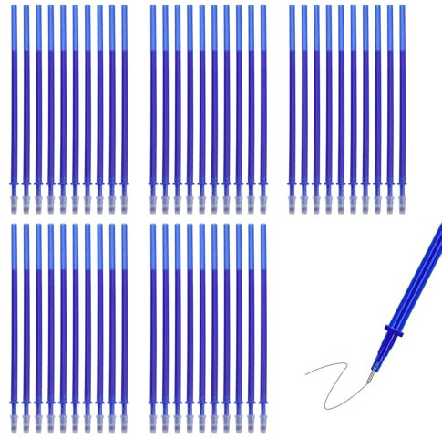 LOREC 50 Stück Radierbare Ersatzminen, Ersatzminen Radierbar Blau 0,35mm für Radierbarer Kugelschreiber Radierbar Ersatzminen Radierbarer Ersatzminen Radierbare Refill für Kinder Büro Schule Studenten