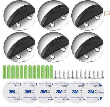 6 Pcs, with Screws， Floor Door Stoppers, Self-Adhesive Stainless Steel Floor Door Stops, Oval Floor Mounted Door Stop, Half Moon Door Stopper Wall Protector with Adhesive, for Floor Doors Walls