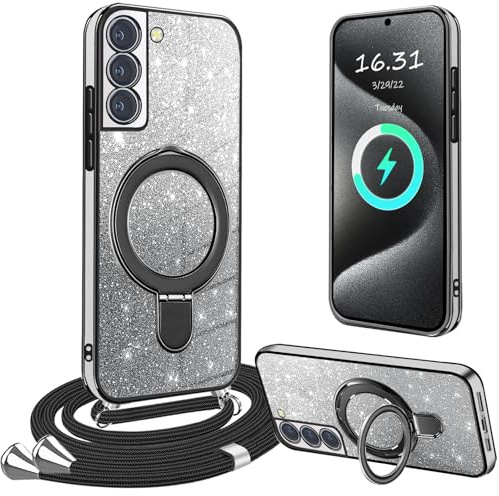 Hülle für Samsung Galaxy S21 5G mit Band, [Kompatibel mit Magsafe] Handyhülle für Samsung Galaxy S21 mit Kette Kordel Ständer Kratzfest Silikon Handykette Stoßfeste Schutzhülle für S21 5G Samsung