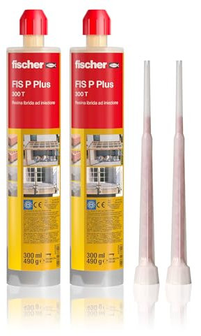 Fischer Bi-Pack Tassello Chimico FIS P PLUS 300 T, Ancorante Resina Poliestere per Fissaggio Tende da Sole, Antenna tv, Scale in Cemento, Mattone Forato, 2x 300ml