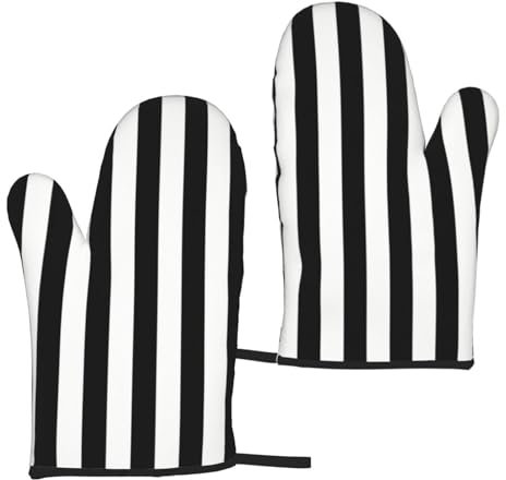 Mikrowellen-Handschuhe, Ofenhandschuhe, dicke Baumwollfutter, schützt die Hände, Kochhandschuhe, Schwarz und Weiß gestreift