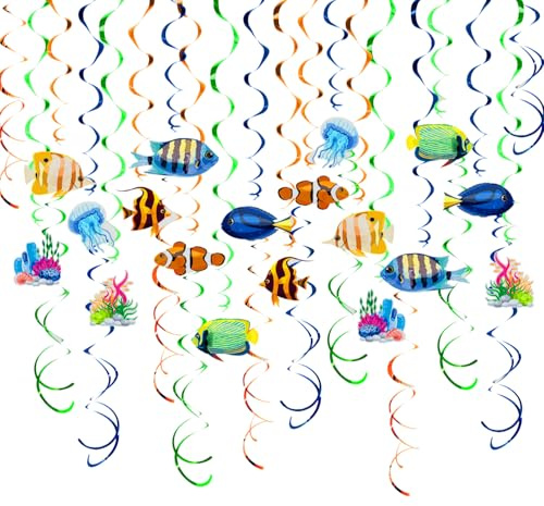 30 Stück Tropische Fische Hängende Wirbel-Luftschlangen Meereslebewesen Hängende Spiralgirlande Unterwasser-Party Geburtstagsdekoration Ozean-Mottoparty Meerjungfrauen-Party Deckendekoration