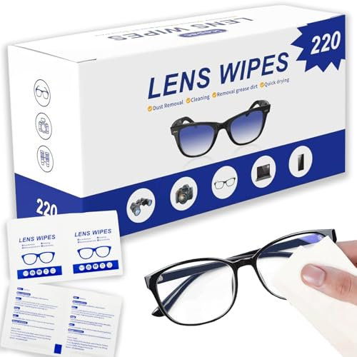 Lot de 220 lingettes jetables pour lunettes, appareil photo, lunettes de soleil, lentilles de lunettes, objectif d'appareil photo, téléphone, tablettes et écran d'ordinateur