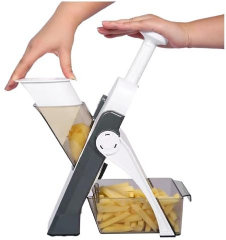 Safe Kitchen - Cortador de patatas fritas, grosor ajustable, grosor de 0,1 a 8 mm, ajustable, preparación rápida de comidas, picador de verduras (gris)