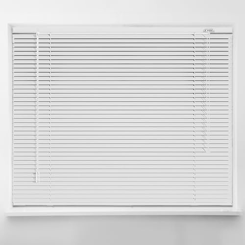 Blackout Venetian Blinds for Indoor Windows, Custom Cordless Aluminum Mini Blind, 1 Slat Horizontal Window Shades Privacy Curtains for Home Kitchen Bathroom(White)