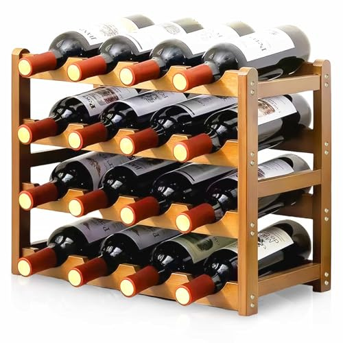 Wooden Wine Rack 16 Bottles Wine Storage Holder 4 Tier Wine Display Shelf