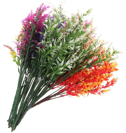 HANABASS 12pcs Faux Lavender Flower Bouquet Durable Plastic Plants for Decor Weather-Resistant Artificial Greenery for Home Weddings and Farmhouse Settings