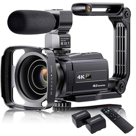 TIEOAXFT Cámara de Video 4K de 48 MP con Zoom de 16X, videocámara de 3.0 con micrófono, Pantalla táctil, visión Nocturna por Infrarrojos, WiFi, for Vlogs, Web(Black)
