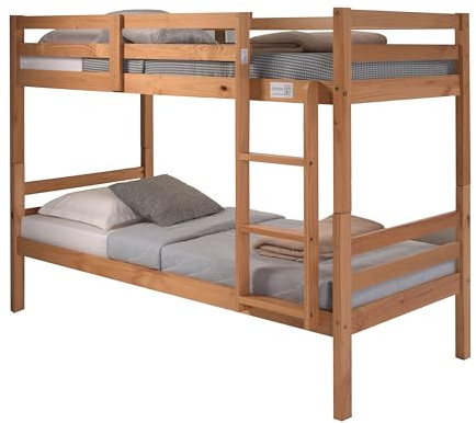 Buyqualia - Litera de Madera Color Miel Roble 154x104x199 cm | Cama Doble Compacta con Diseño Clásico para Niños y Adultos | Estructura Resistente de Pino