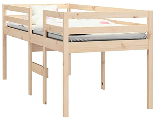 Goldicoo Massivholz Hochbett Kinderbett für Kinder – 2 Höhen wählbar – Halbhochbett Mit Kippschutz & Sicherheitsgeländer – 90x200 cm / 80x200 cm / 90x190 cm / 75x190 cm