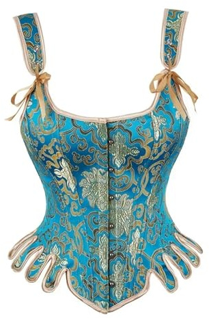 Bustier korsett axelband vintage broderad korsett topp för dam vintage över bysten korsett, Blå, XL