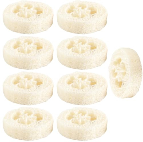 OUDQFCJ 9 pezzi spugna di luffa, 100% naturale, per la cura del corpo e la rimozione della pelle morta, bagno e luffa vegetale per piatti, fare il bagno, lavare i piatti e pulire la cucina (bianco)