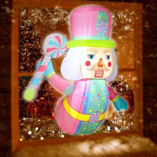 Leyndo Cascanueces rosa inflable de Navidad de 3.5 pies con luces LED, decoración de ventana al aire libre, decoraciones de Navidad integradas en 2 LED para Navidad, vacaciones, decoraciones al aire