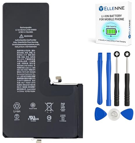 ELLENNE Batterie pour Apple iPhone 11 Pro Max de 3964 mAh avec kit de tournevis | Batterie pour iPhone 11 Pro Max de 3964 mAh avec kit d'outils pour le démontage