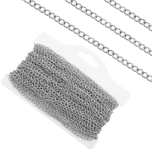 Nogeqi 9M Edelstahl Schmuckkette Silber Kette Gliederkette Metall Gliederkette Meterware 3mm Chain Nicht Leicht Zu Verblassen Für Schmuckherstellung DIY Schmuck