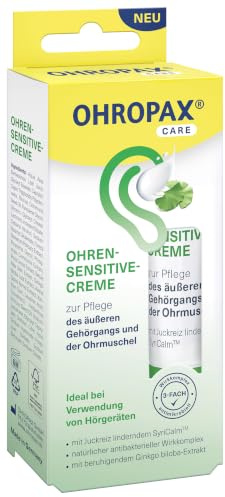 OHROPAX Ohren-Sensitive-Creme – mit SyriCalm, antibakteriellem Wirkkomplex, Ginkgo biloba-Extrakt – Ohrcreme für den äußeren Gehörgang und die Ohrmuschel – ideal bei Verwendung von Hörgeräten – 10 ml