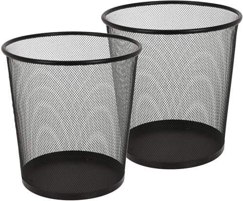mucHome Papierkorb Mülleimer aus Metall, Schwarz Draht Mülleimer für Büro und Zuhause Metallgeflecht rund Abfalleimer Papiereimer Trash Can Papiermülleimer (2 Stück)