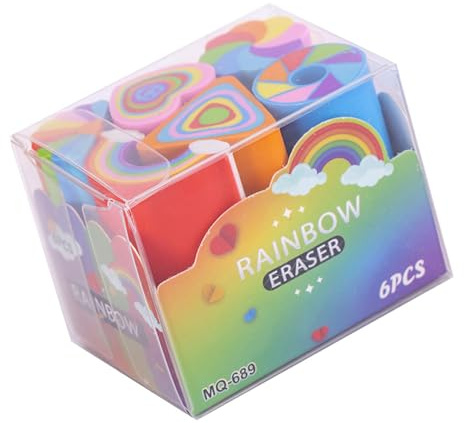 Radiergummi mit Herzmotiv, Regenbogen-Malerei, Radiergummi, Schulbedarf, Belohnung, Studenten, Kunstprojekte, Regenbogen-Bleistift, Malerei, Herz-Radiergummi für Studenten, 6 Stück