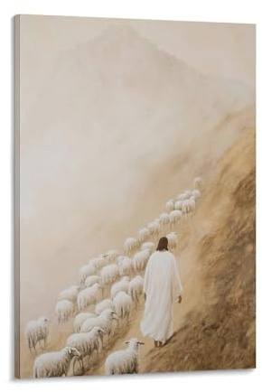 Impression sur toile de peintures à thème Jésus Leaves The 99 Parabole du mouton perdu - 30 x 45 cm