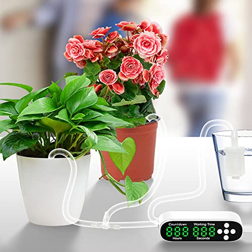 BAOFUYA di Irrigazione Automatico per Piante in Vaso, Kit di Irrigazione a Goccia Alimentato Tramite USB con Timer per il Conto Alla Rovescia, Soluzione di Automatica per Interni per Ufficio