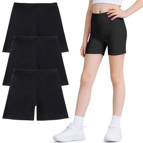 Domueay Shorts Pantalones Niñas, Cortos Ciclismo Leggings Algodón,Pack de 3 | Elástica Mallas Cortas, Transpirable, Deporte Escolar Danza, Verano Básicos Cómodo, Short Pantalón Versátiles, 5-16 Años