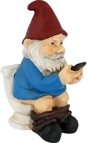 StaZamor Figurines de Nains de Jardin en résine résistante aux intempéries, Statue Amusante Assise sur Les Toilettes avec téléphone, pour décoration extérieure pelouse et Cour