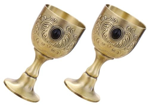 JOINPAYA Set 2 Bicchieri da Vino in Metallo 20ml Rilievo Vintage, Coppe da Liquore Infrangibili per Feste, Picnic e Bar, Tazze da Bere Riutilizzabili e Facili da Pulire