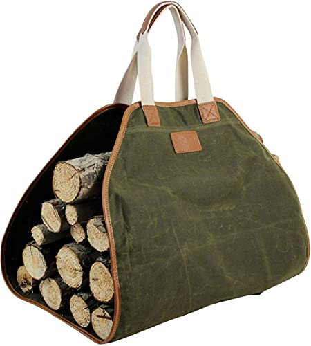 Inno Stage- Borsa porta legna in tela cerata, resistente, accessorio per camino, porta legna da ardere extra large con manici per campeggio. English Verde