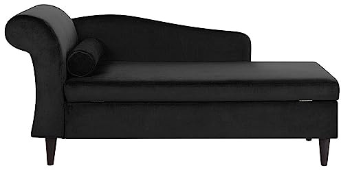 Beliani Chaiselongue Samt schwarz Links mit Stauraum u. Kissen hohe Lehne Retro Luiro