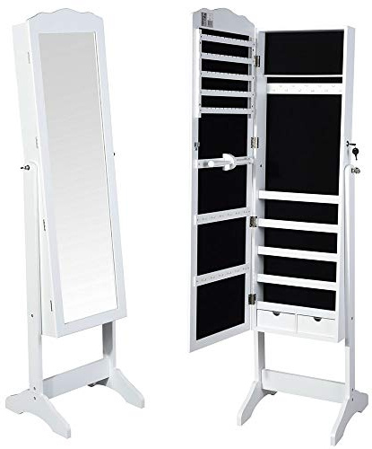 Bakaji Home Specchiera Portagioie Armadietto Portagioielli Specchio con Anta Porta Oggetti e Cassetti Colore Bianco, Armadio Organizer Porta Gioielli