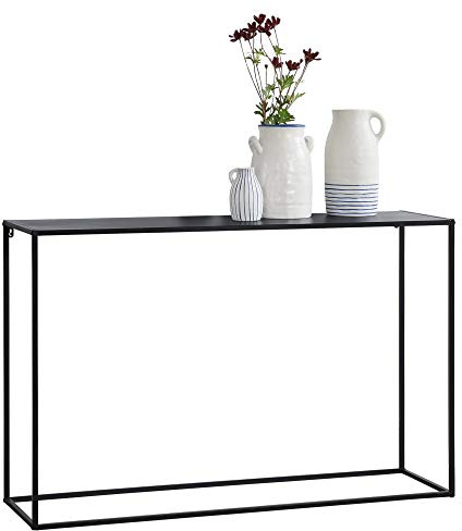 [en.casa] Mesa Consola 74cm x 115cm x 32cm Mesa Pequeña Estable Almacenamiento de Pared Negro Mate