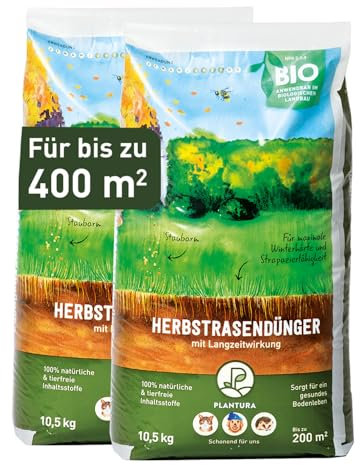 Plantura Bio-Herbstrasendünger, 3 Monate Langzeitwirkung, Kaliumdünger für maximale Winterhärte, Streuwagen geeignet, 21 kg für 400 m²