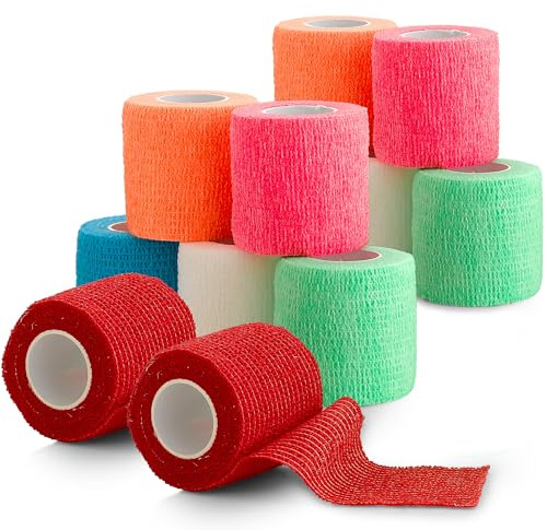12er-Pack, selbstklebendes Klebeband – 5,1 x 1,5 m, selbstklebende Verbandsrollen und Tierarztbandagen, Sportbandagen für Ellenbogen, Knöchel, Handgelenk, Knieverstauchungen und Schwellungen