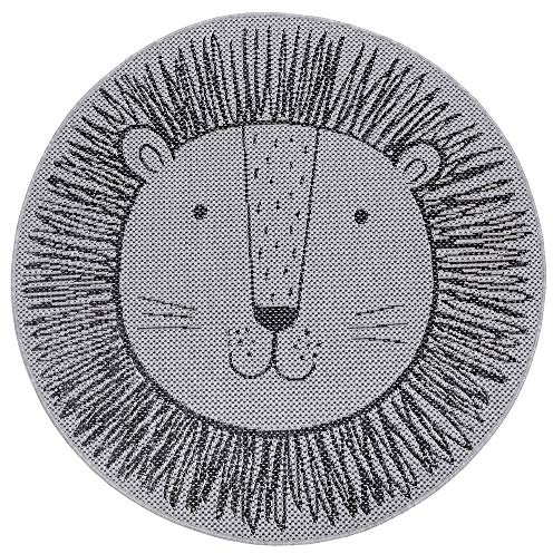 Hanse Home Flachgewebe Kinderteppich Löwe rund, Farbe:hellgrau/dunkelgrau, Größe:120 cm rund