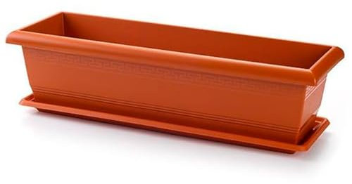 Tradineur - Jardinera de plástico con Plato Adán 26 litros - PLFT - Maceta para Plantas y Flores Rectangular de plástico con Agujeros de Drenaje (60 cm, Marrón)