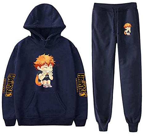 Flyself Japanese Anime Haikyuu Hoodie und Hose Jogginganzug Sportanzug Trainingsanzug Karasuno High School Hinata Shoyo Kostüm Kageyama Cosplay Kostüm Kapuzenpullover Fitness Outfit 2 Stück Sets