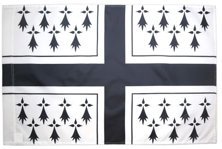 AZ FLAG Drapeau Bretagne marine 90x60 cm Breton Polyester 100D Fourreau | Usage intérieur et extérieur Drapeau décoratif coutures doubles et bords renforcés avec fourreau pour mât