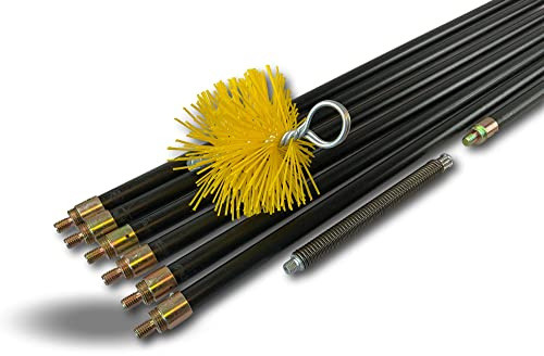 Kit ramonage hyper pro conduits gainés | Hérisson synthétique | Ø125mm | 7 cannes noires PPN pleines contre vissantes Ø20mm | Ressort de départ | 6 * 2 m + 1 * 1 m | Cheminée | Kibros RAMHP125N