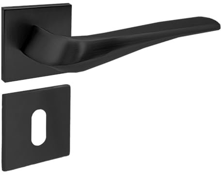 Domino ADEL-QR Slim Black Ensemble de Poignées Avec Rosaces Carrées BB - Pour Porte de Chambre, Bureau, Cave et Intérieure - Ferrures en Aluminium - Noir
