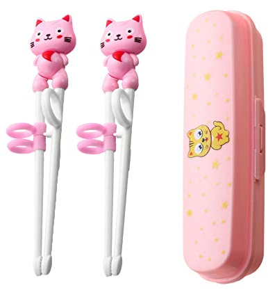 Varita china para niños, 2 pares de varillas de entrenamiento vajillas de animales Diseño de hebilla antideslizante, adecuado para principiantes a izquierda y derecha (rosa)